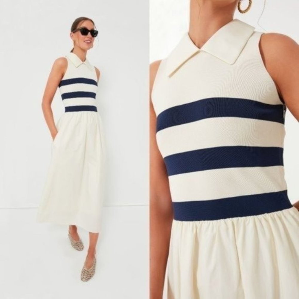 Tuckernuck Cream and Navy Striped Sleeveless Midi Dress